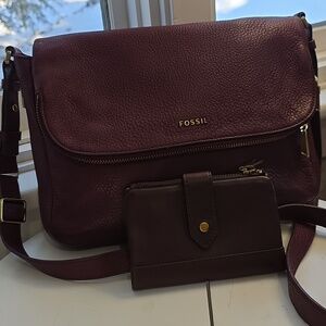 Fossil Deep Plum Leather Crossbody Bag